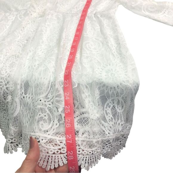 Boho White Lace V Neck Long Sleeve Cover Up - Picture 6 of 7